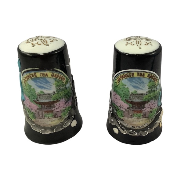 VTG Golden Gate Park Japanese Tea Garden Embossed Ceramic Salt/Pepper Shakers - Picture 1 of 9